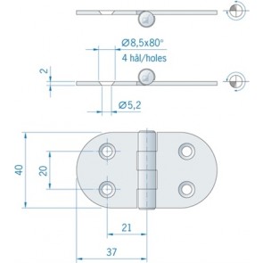 Roca vlakscharnier rond RVS 74 x 40 mm 441700