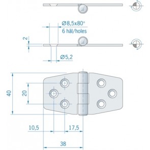 Roca staartscharnier vlak RVS 76 x 40 mm 441490