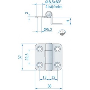 Roca hoekscharnier met ronde hoeken RVS 37 x 38 mm 441591