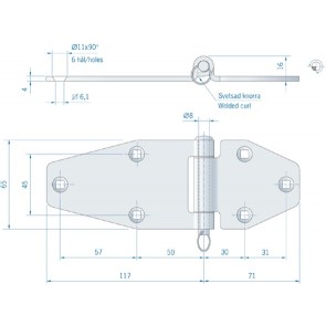 Roca scharnier RVS met uitneembare pen 188 x 65 mm 444045