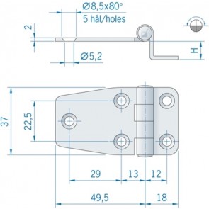 Roca staartscharnier hoek RVS 66 x 37 mm 441573 Hoogte 15mm