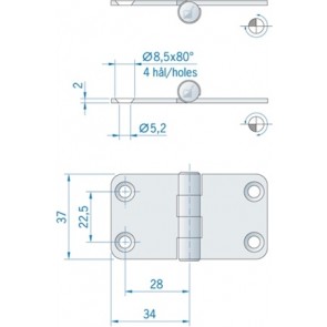 Roca vlakscharnier met ronde hoeken RVS 68 x 37 mm 441520