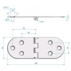 Roca vlakscharnier rond RVS 160 x 60 mm schroef 448039