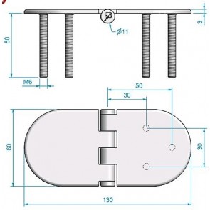 Roca vlakscharnier rond verdekt RVS 130 x 60 mm verdekt 449029