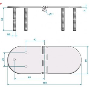 Roca vlakscharnier rond verdekt RVS 160 x 60 mm verdekt 449039