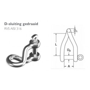 U-Hardware D-sluiting gedraaid RVS 6 mm